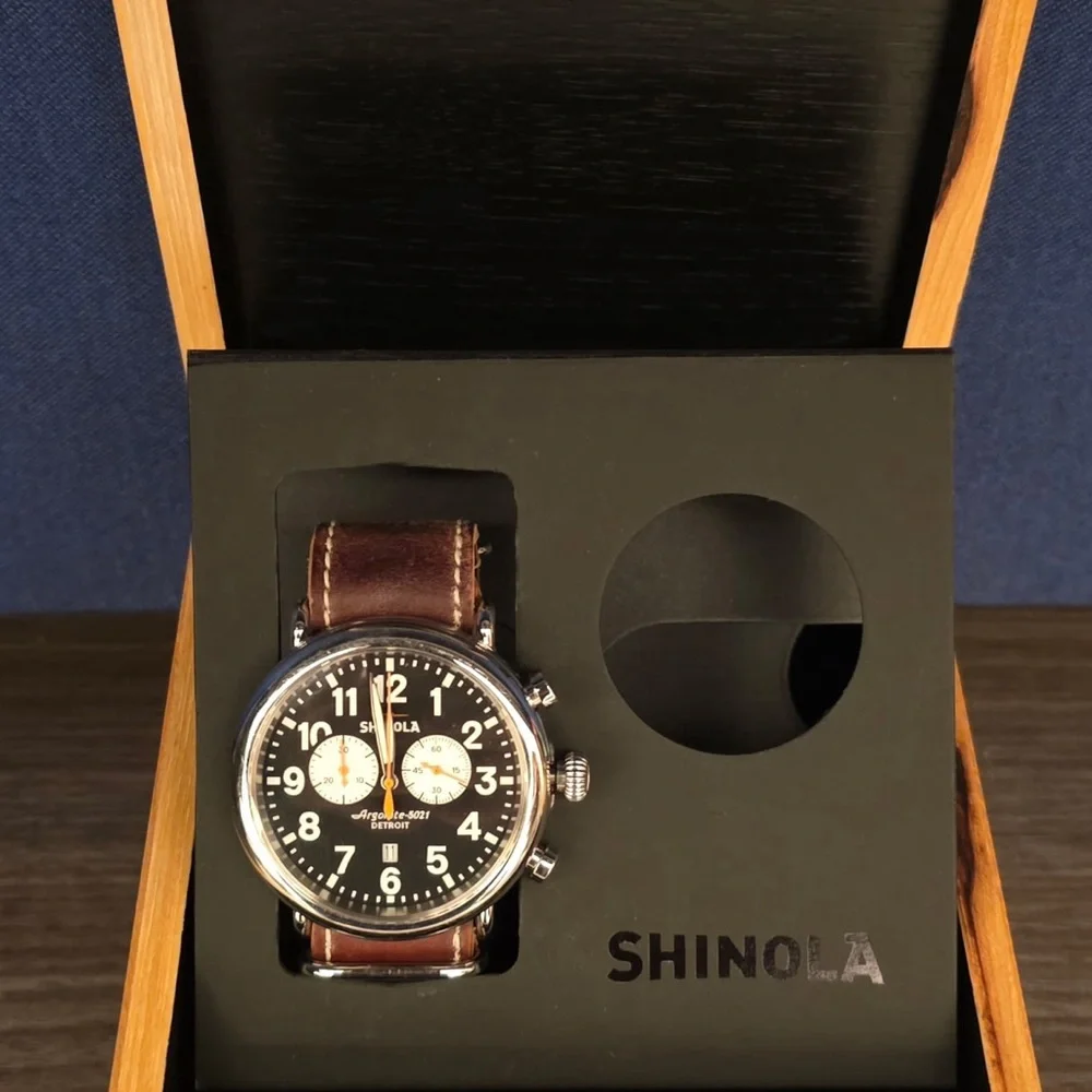 Shinola Black Dial Watch with Brown Leather Strap - Picture 1 of 3